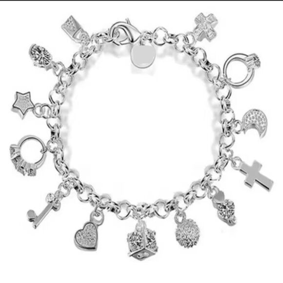 Charm Bracelet Novelty Diamond Ring Fairy Crystal Music Golf Stainless Steel 8in - Picture 4 of 7